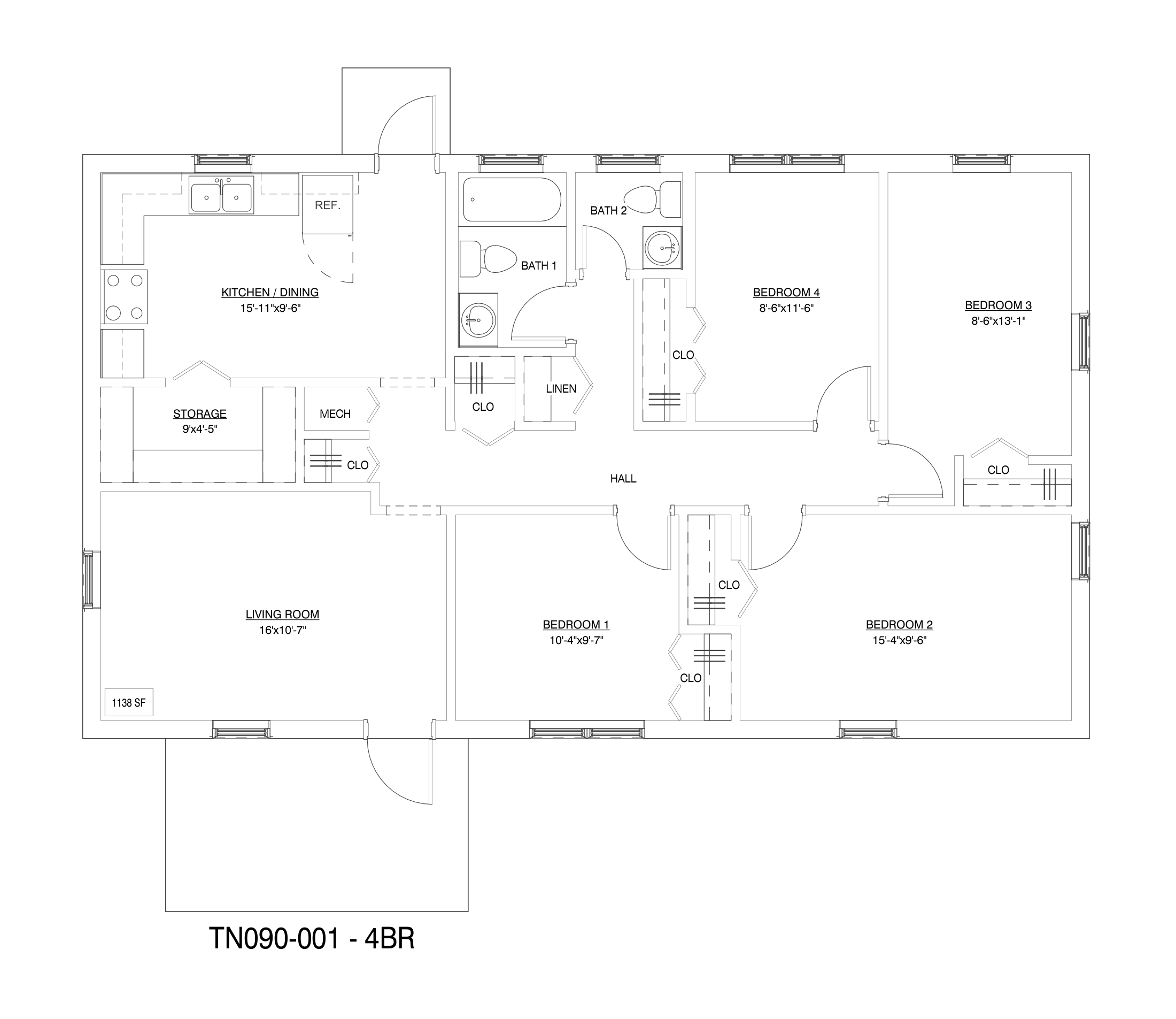 TN090-001: 4-bedroom plan sheet. Drawing. See description below.