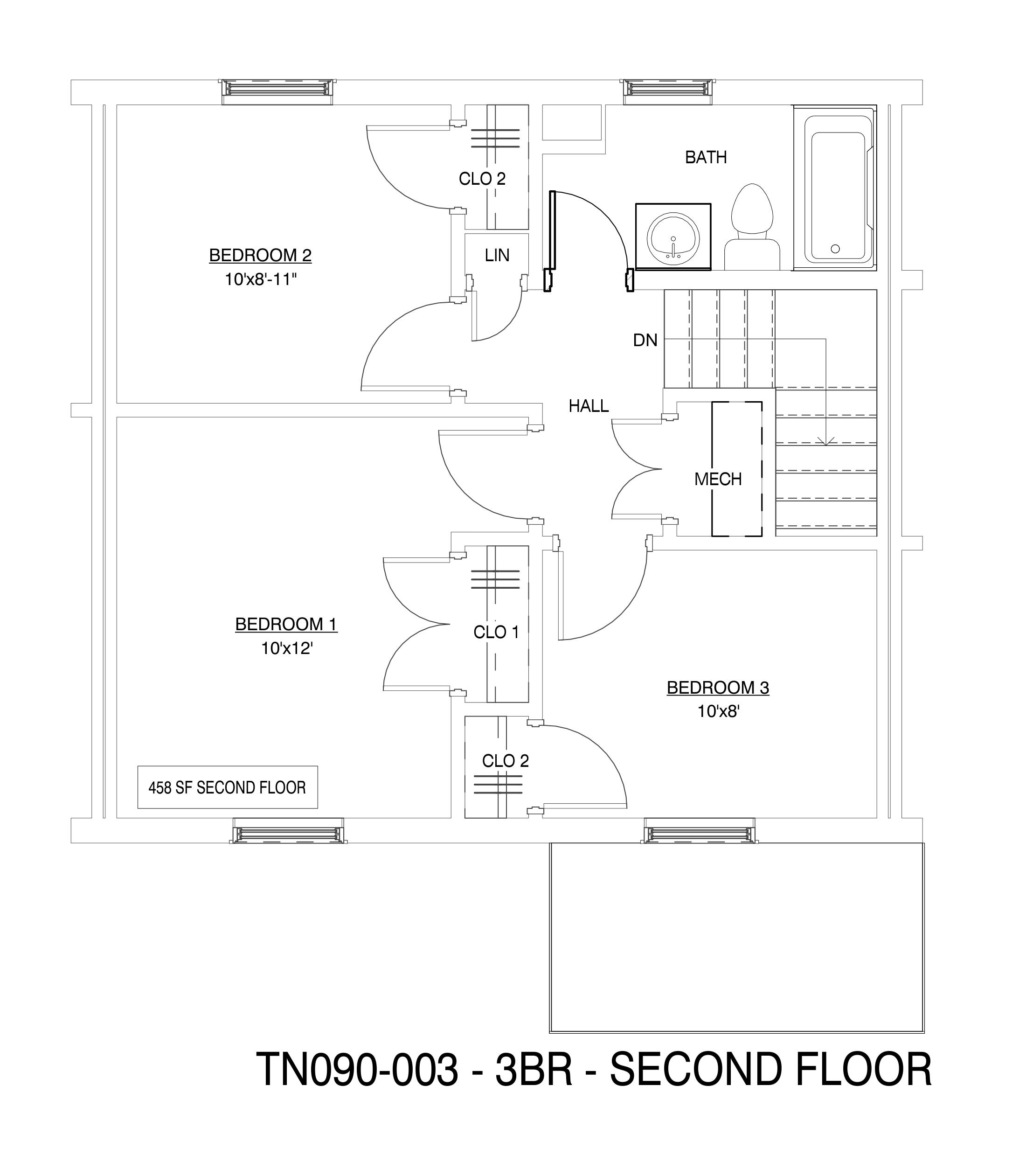 TN090-003: 3-bedroom plan sheet. Second floor. See description below.